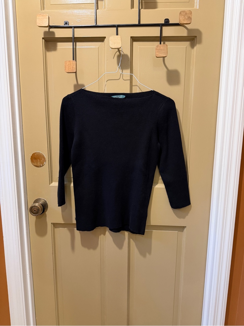 Ralph Lauren Black Ribbed Boatneck 90s Sweater